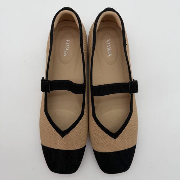 Vivaia Margot Mary Jane Comfort Old Money Arch Support Flats Nude Black 9 - Picture 4 of 8